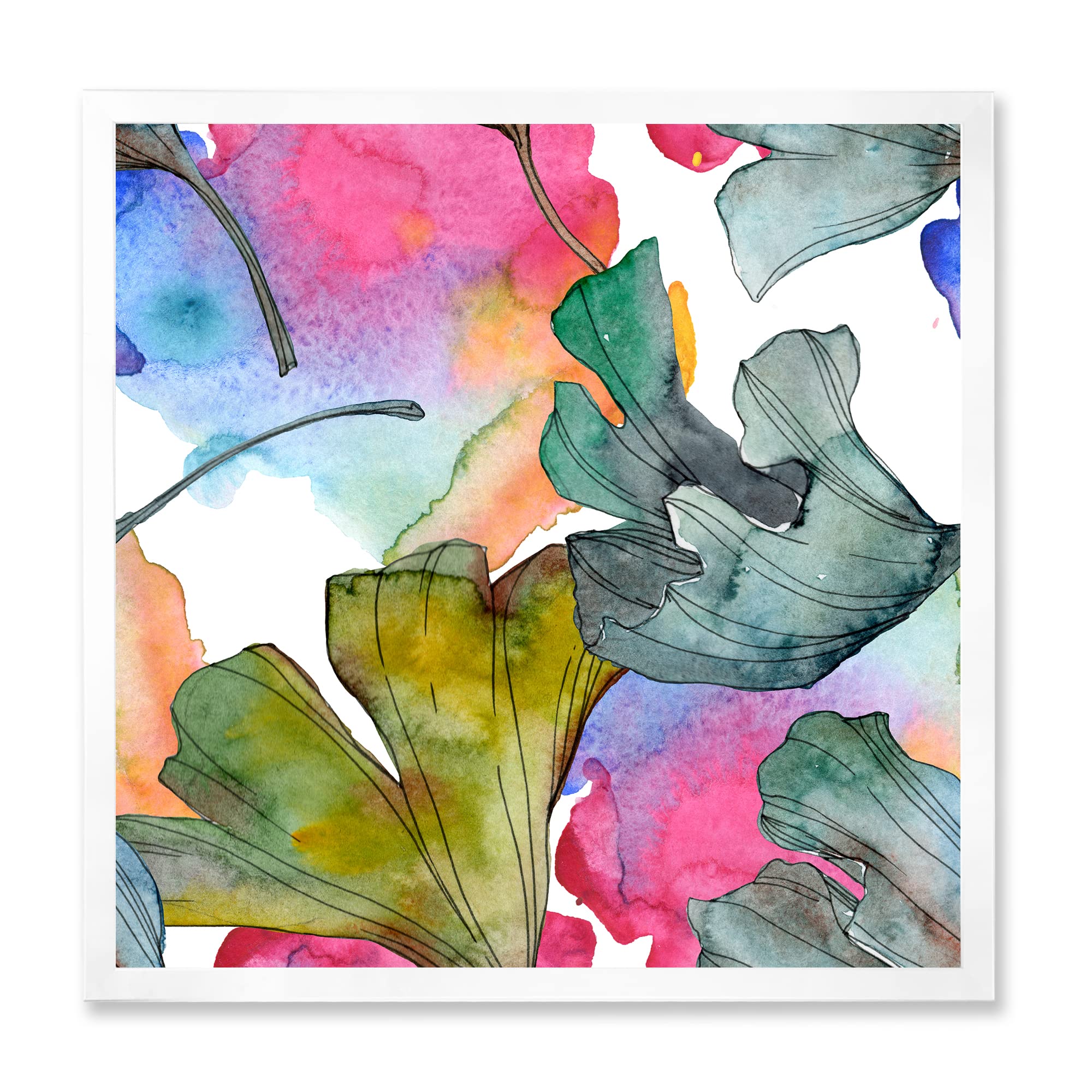 DesignQ Ginkgo Biloba Leaf Foliage Traditional Framed Wall Art - Elegant Botanical Home Decor for Living Room, Bedroom & Office