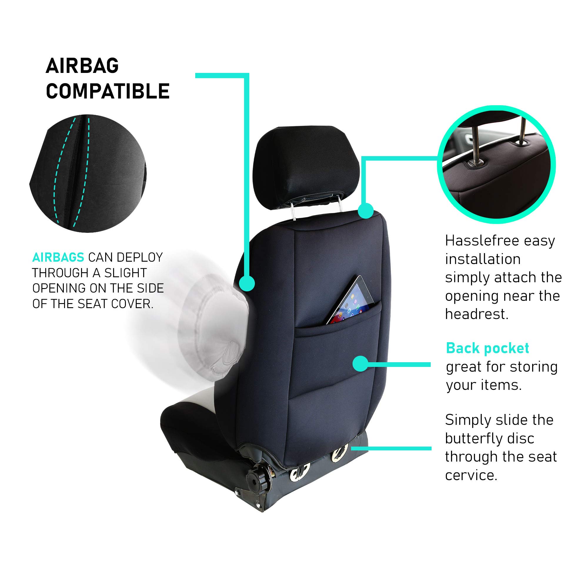 FH Group Neosupreme Water Resistant Car Seat Covers - 2 Pack Universal Fit Seat Protectors for Cars, Trucks & SUVs (Blue/Black) - Comfortable Car Cushions for Long Drives & Road Trips