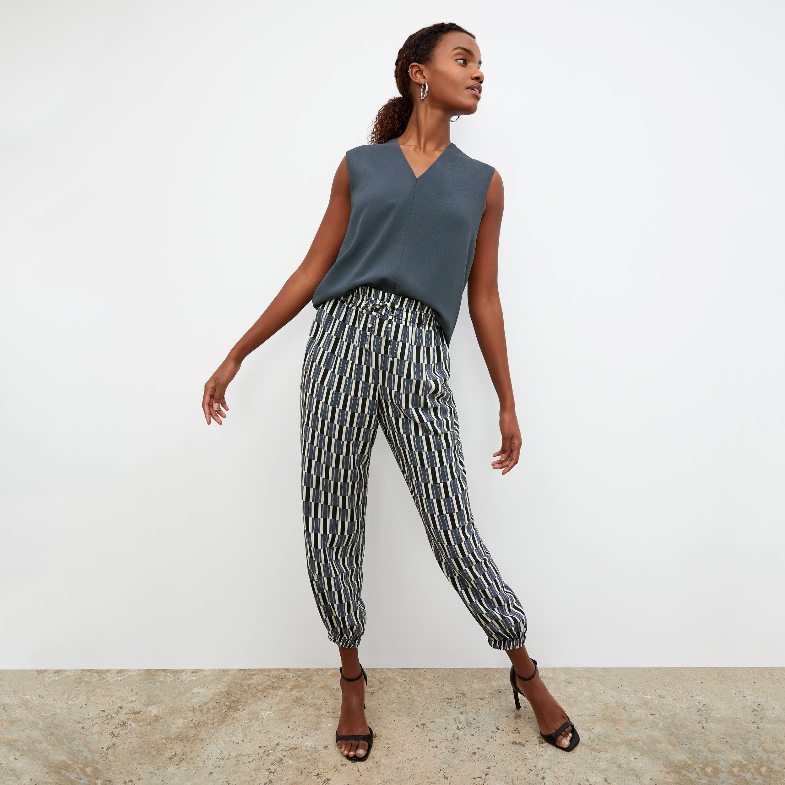Amelia Jogger Pants - Arpeggio Print Washable Silk Joggers in Blue & Black | Comfortable Lounge Pants for Women | Perfect for Yoga, Travel & Casual Wear