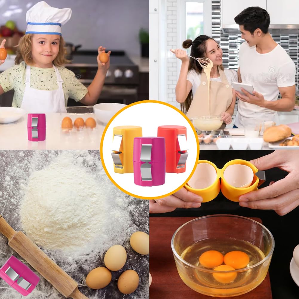 3pcs Stainless Steel Egg Shell Opener - Easy Hard Boiled & Raw Egg Peeler Tool, Egg Cracker & Slicer for Kitchen Baking Gadgets | Perfect for Breakfast Meal Prep, Salad Topping & Cooking Accessories