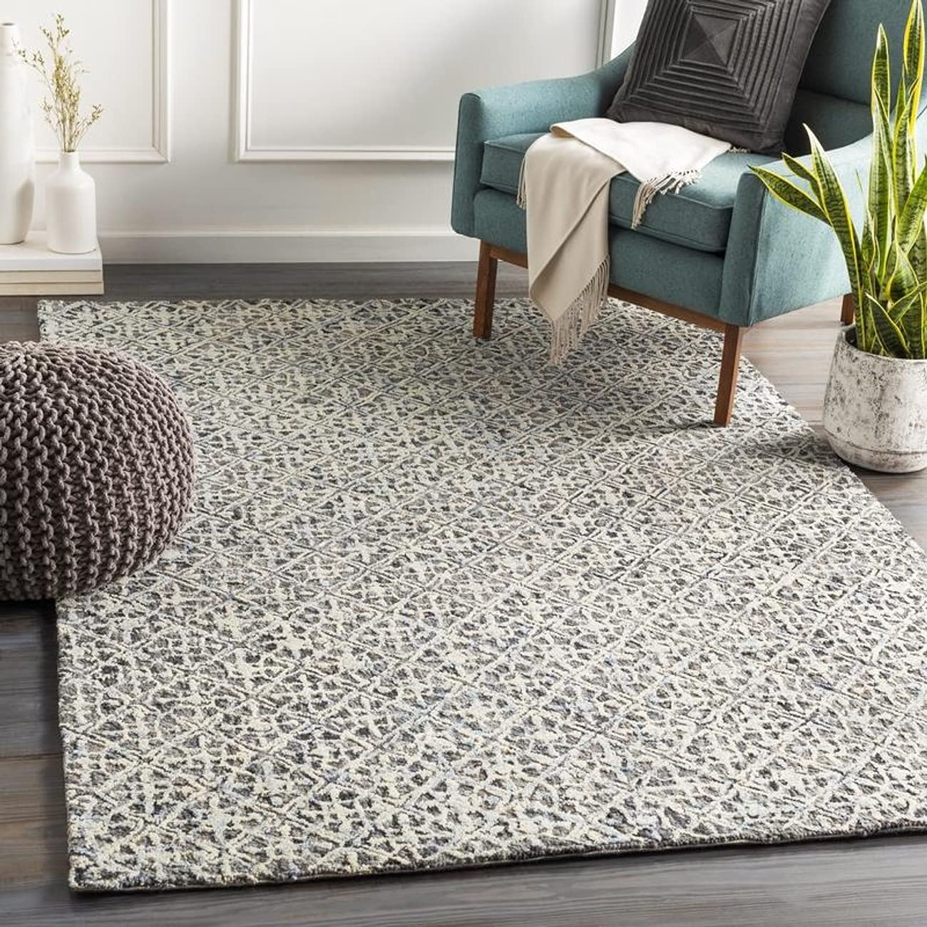 Mark&Day Elle Modern 8x10 Area Rug - Medium Gray with Black & White Accents - Soft & Durable Carpet for Living Room, Bedroom, Kitchen - Perfect for Home Decor & High Traffic Areas (8' x 10')
