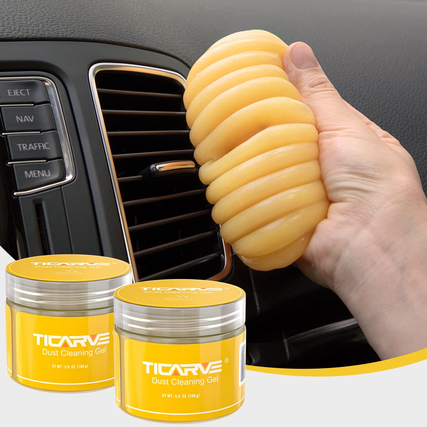 TICARVE Car Cleaning Gel Putty - 2 Pack Yellow Auto Detailing Slime for Interior, Keyboard & Hard-to-Reach Areas | Multi-Surface Cleaner for Cars, Electronics & Home Use