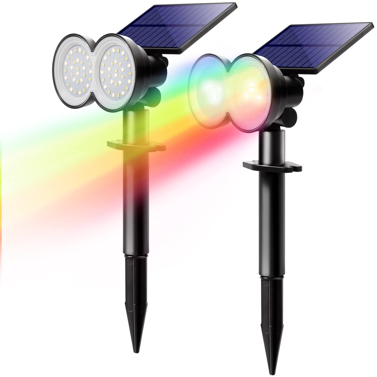 K KASONIC - Solar Spot Lights Outdoor, Waterproof Color Changing LED Solar Landscape Spotlights for Yard, Pathway & Walkway - 2 Pack Wall & Ground Lights with Auto On/Off Dark Sensor - Perfect for Garden, Patio, Deck & Driveway Lighting