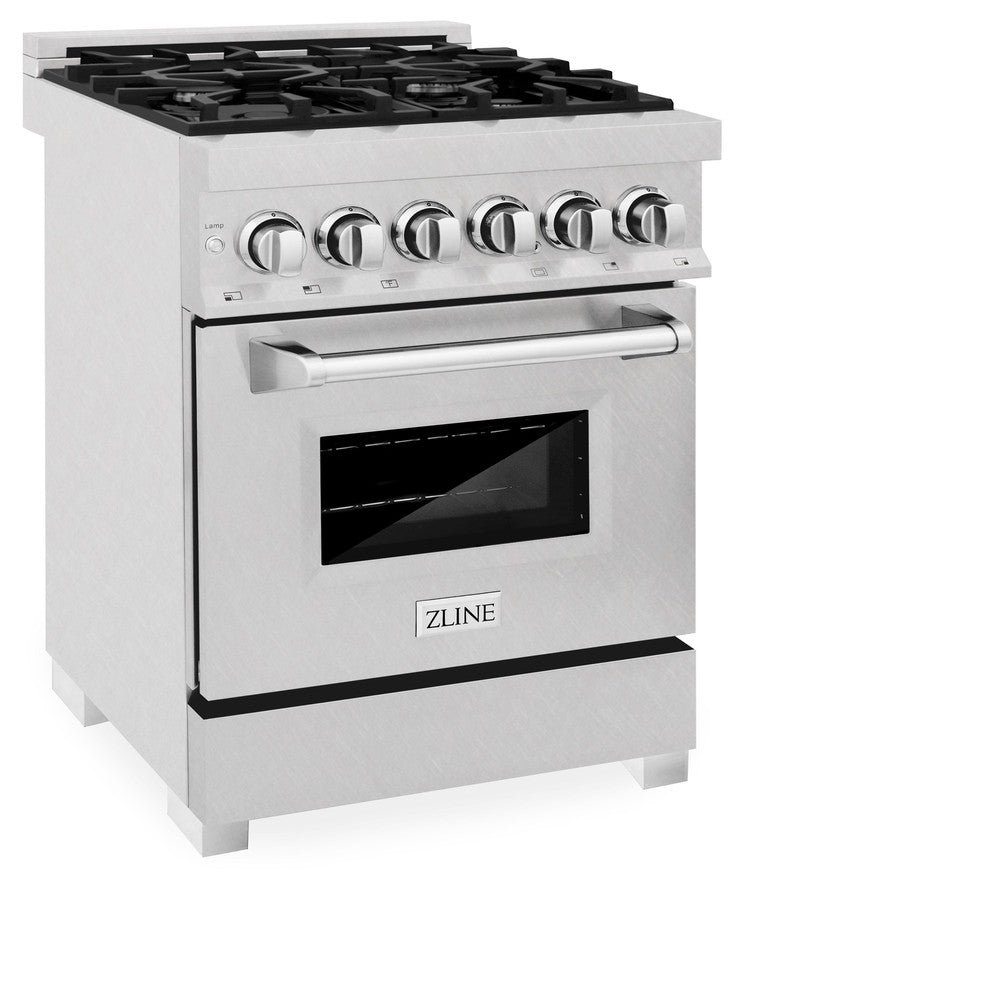 ZLINE 24 Inch 2.8 Cu. Ft. Dual Fuel Range with 4 Burner Gas Cooktop & Electric Convection Oven - Satin Stainless Steel (RAS SN 24) | Perfect for Modern Kitchens, Home Chefs & Professional Cooking