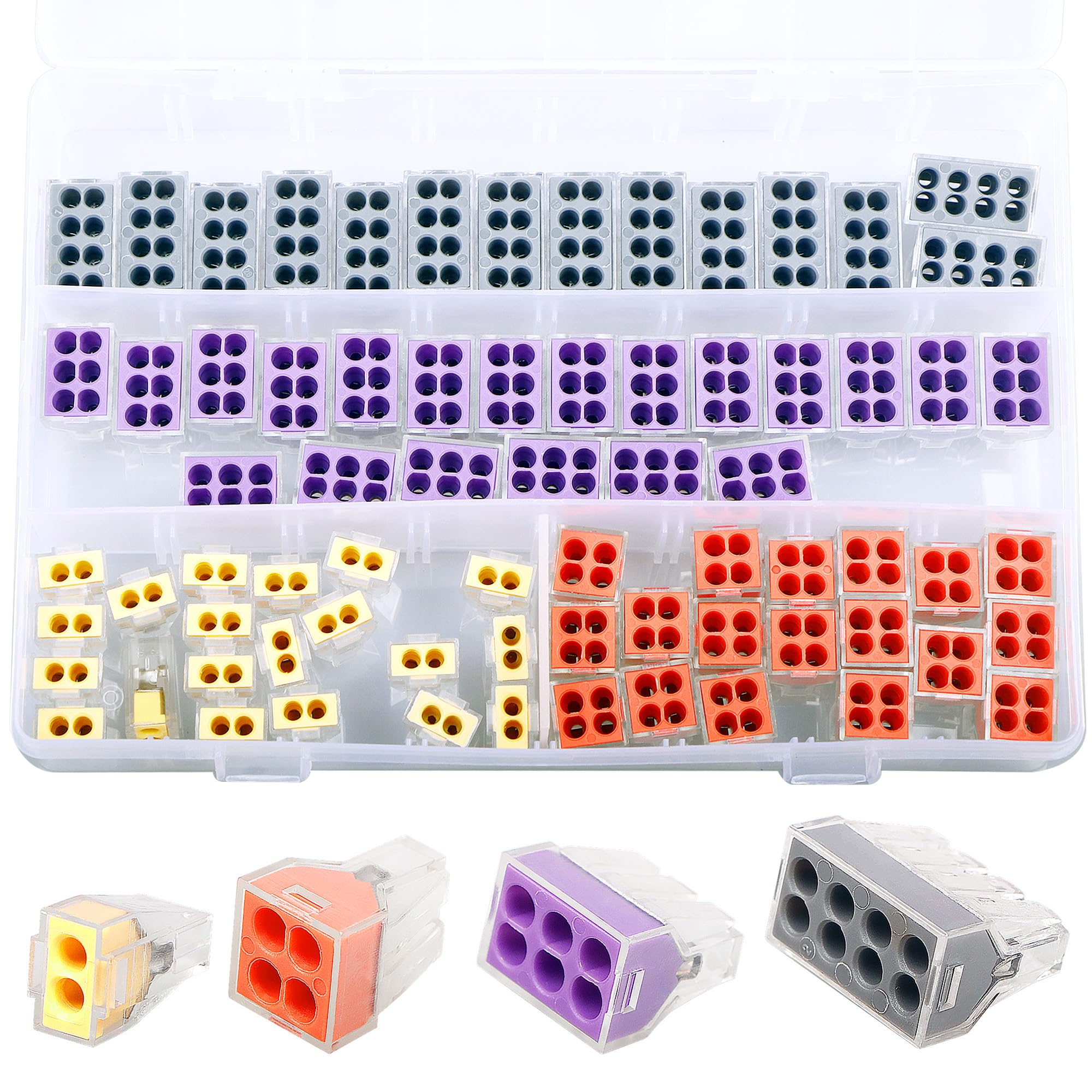 75PCS Push-in Wire Connectors - 2/4/6/8 Port Quick Connect Electrical Terminals for Solid & Stranded Wires - Non-Twist Conductor Assortment Kit - Perfect for Home Wiring, DIY Electrical Projects & Appliance Repairs