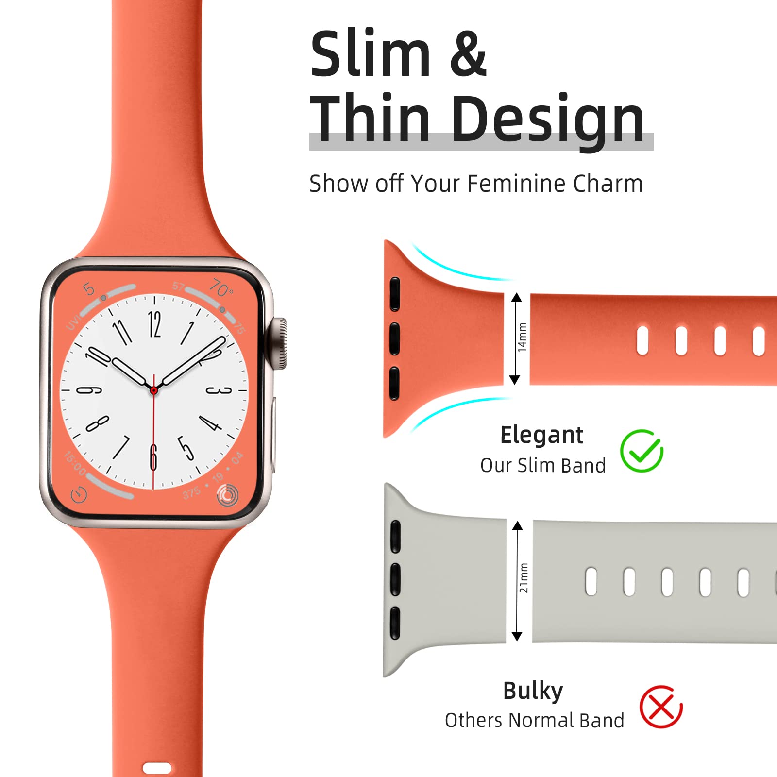 Lerobo 6 Pack Slim Silicone Bands Compatible with Apple Watch 38mm 42mm 40mm 44mm 41mm 45mm - Thin Lightweight Sport Strap for iWatch Series 8/7/SE/6/5/4/3/2/1/Ultra - Perfect for Gym, Running, Swimming & Everyday Wear - Unisex Design for Men & Women