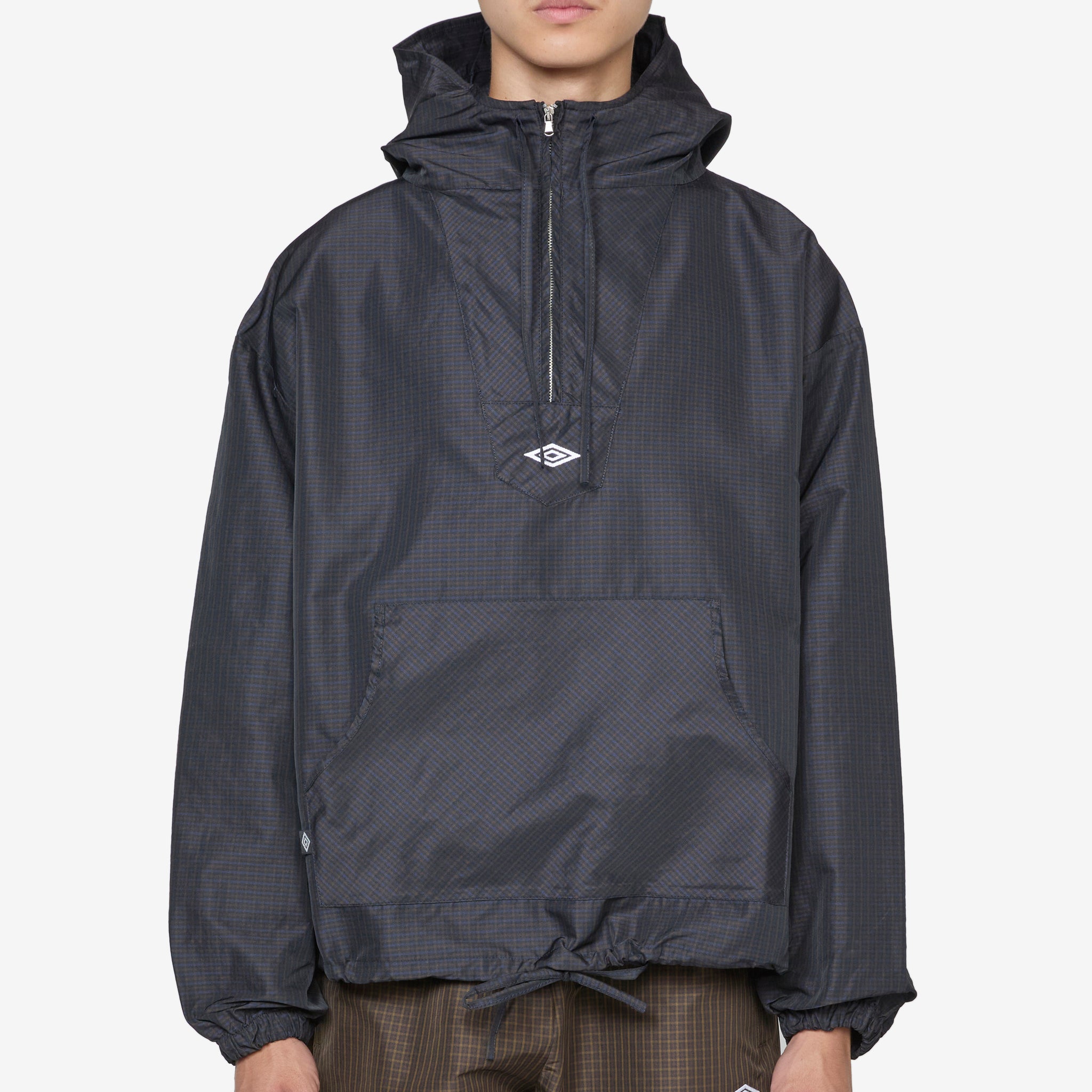 Waterproof Check Mask Anorak Jacket for Men & Women - Navy & Dark Brown - Outdoor Hiking, Camping & Rainy Day Wear