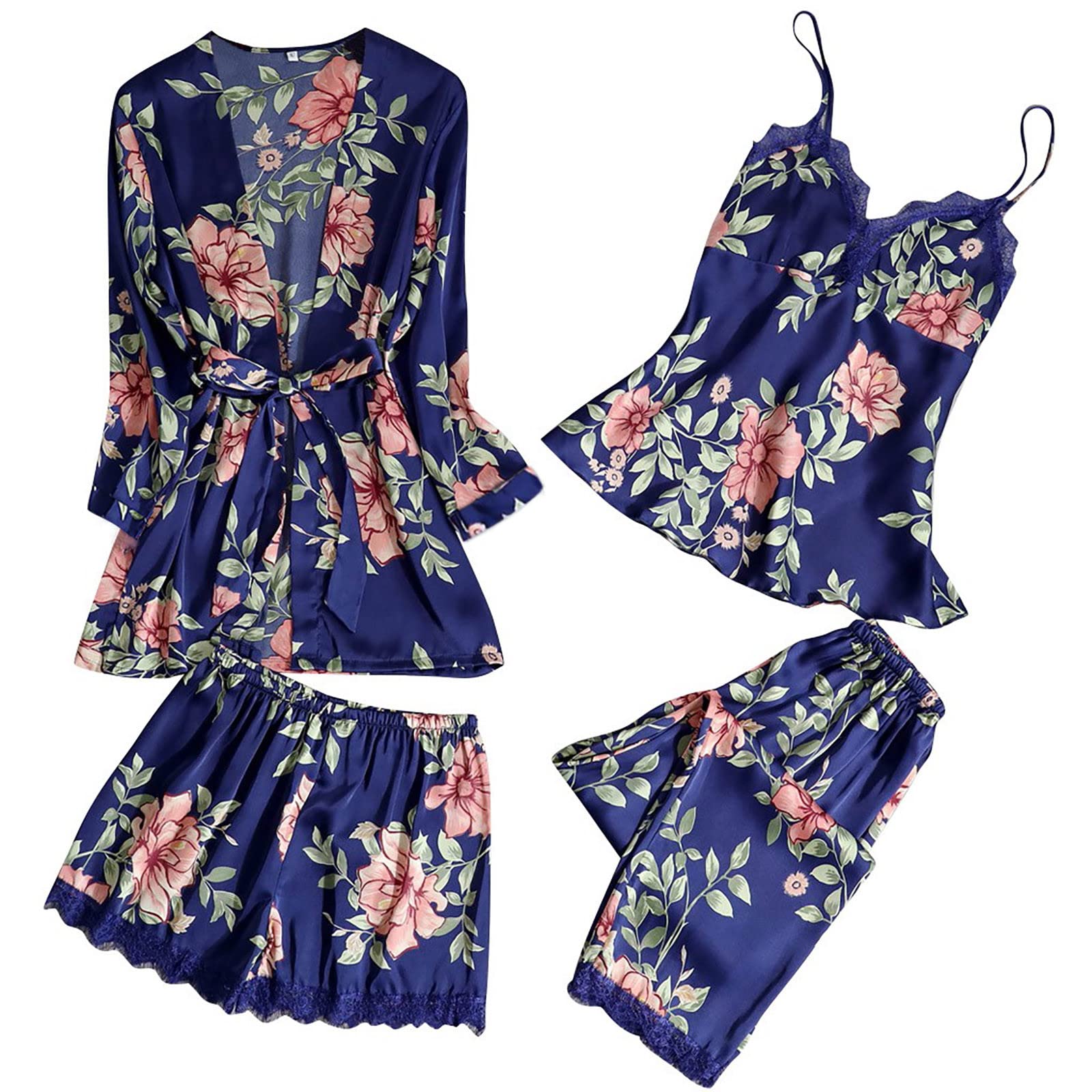 Women's Sexy Lace Silk Sleepwear Set - Wireless Pajamas & Nightdress for Comfortable Sleep & Lounge Wear - Perfect for Valentine's Day, Honeymoon & Romantic Nights