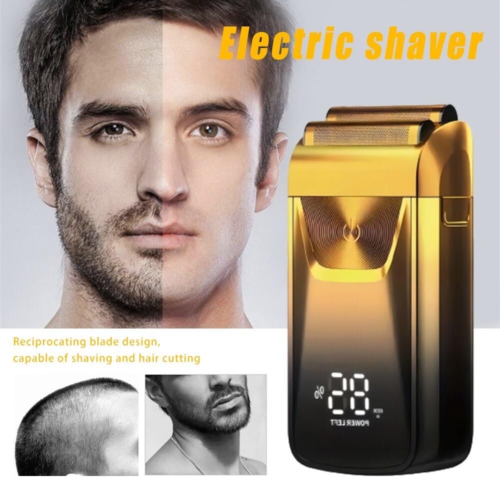 Rechargeable Electric Razor for Men - Wet & Dry Shaver with Beard & Hair Trimmer, Gold | Perfect for Travel, Home & Gym Use