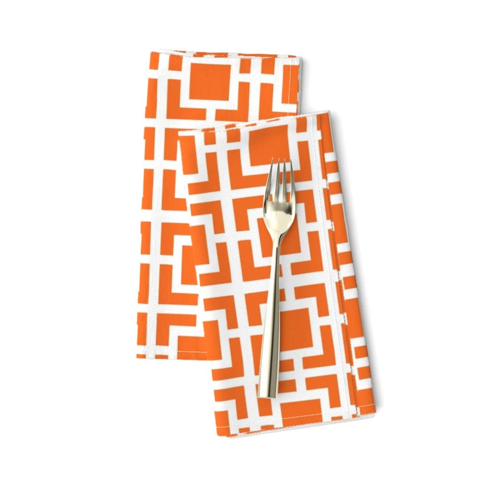 Atomic Age Orange & White Mid Century Modern Abstract Print Linen Cotton Canvas Dinner Napkins (Set of 2) - Elegant & Minimalist Tableware for Dinner Parties, Weddings & Home Decor