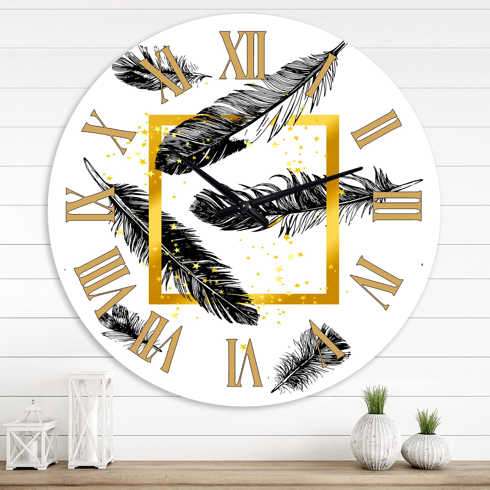Bohemian Golden Feather Wall Clock - Large Eclectic Animal Design for Home & Office Decor | Perfect for Living Room, Bedroom, or Workspace
