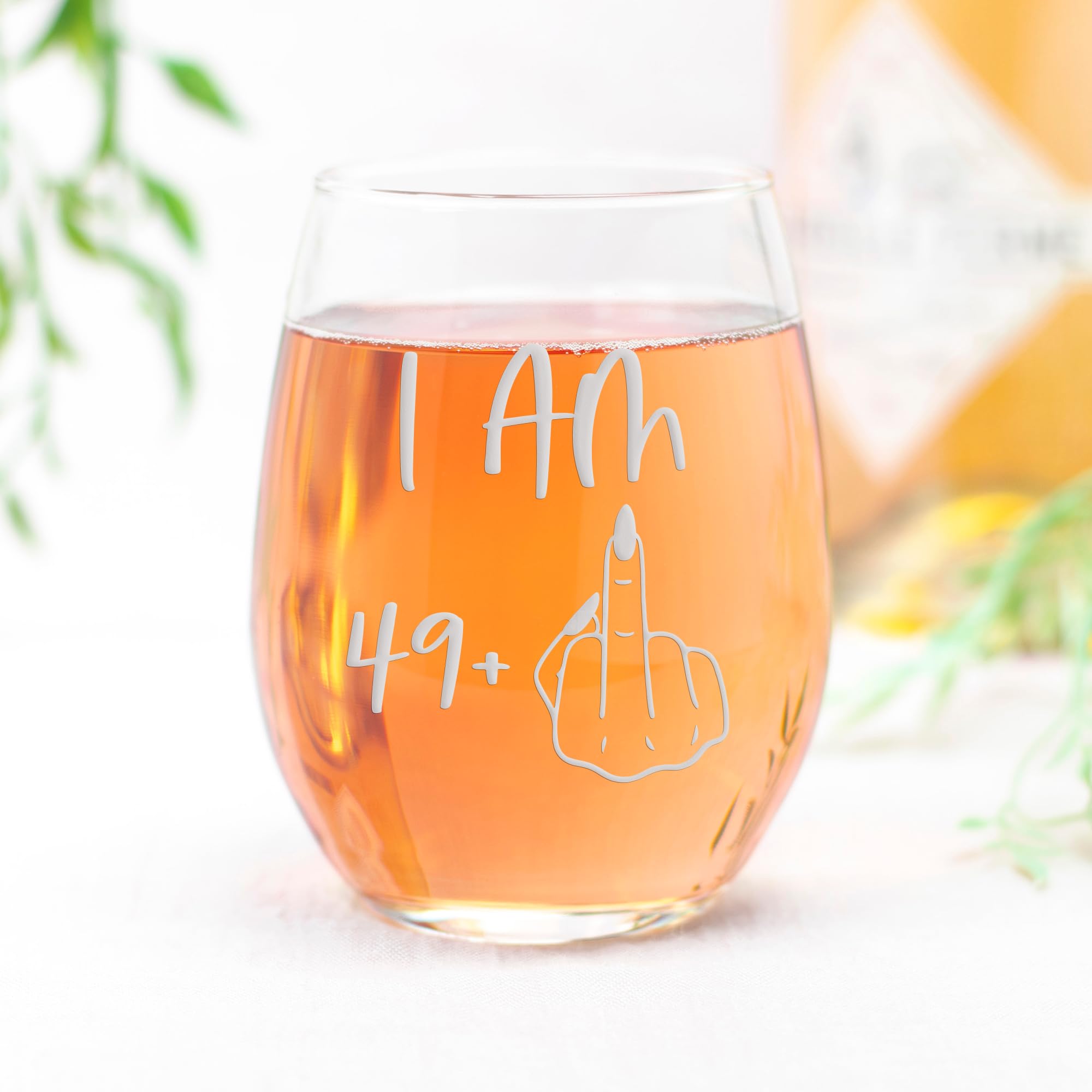49 Plus 50th Birthday Stemless Wine Glass - Elegant 50th Birthday Gift for Women | Funny Turning 50 Gag Gift | Perfect for Birthday Parties, Milestone Celebrations & Retirement Gifts