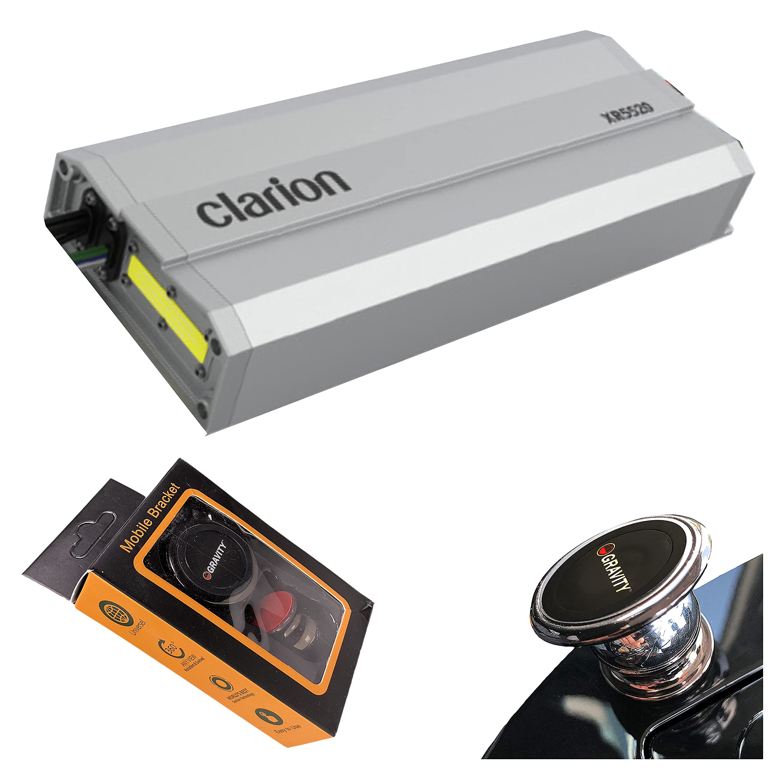 Clarion XR5520 800W 5-Channel Class D Car Amplifier with Subwoofer - High Power Audio System for Cars, Trucks & SUVs | Includes Gravity Magnet Phone Holder | Perfect for Road Trips, Commuting & Bass Enthusiasts