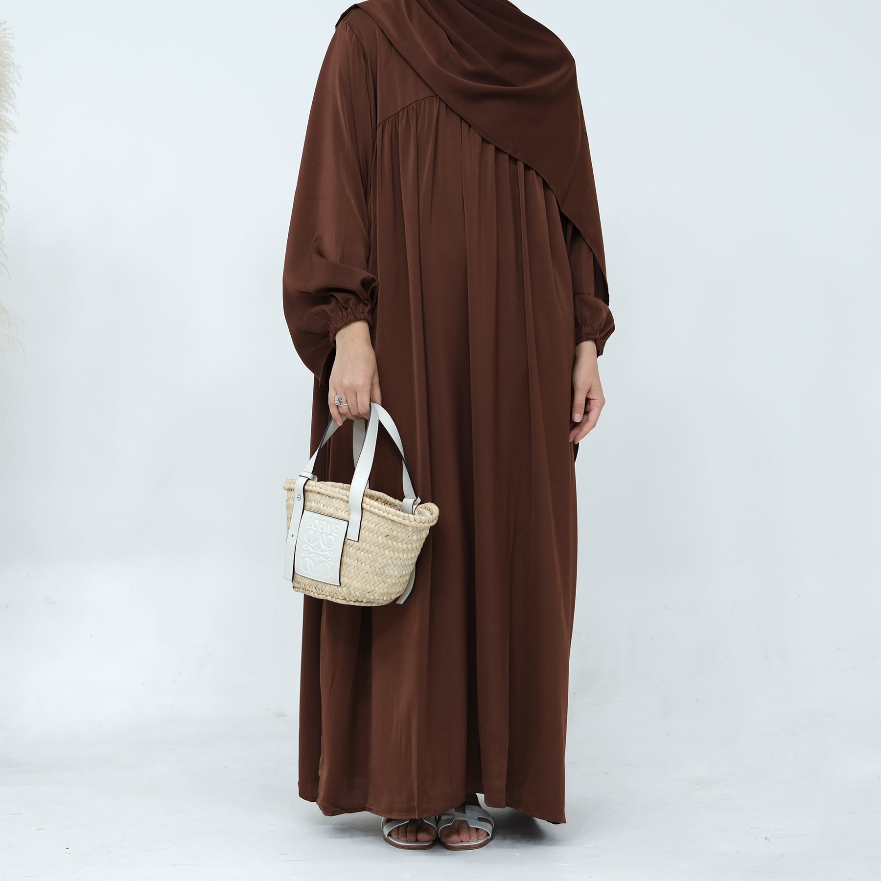 Amelia Satin Abaya Set - Elegant Brown Islamic Prayer Dress for Women | Perfect for Eid, Ramadan & Special Occasions