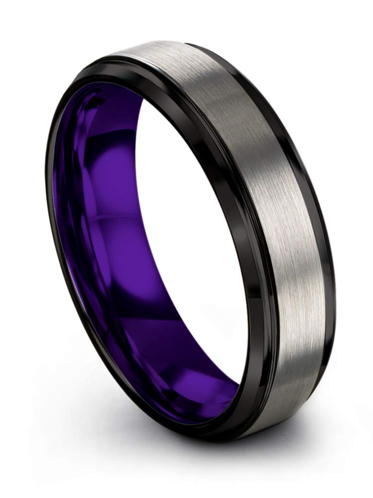Tungsten Carbide Wedding Band Ring 6mm for Men & Women - Blue, Black, Grey Step Bevel Edge - Brushed & Polished Finish - Custom Engraving for Anniversary & Engagement - Perfect for Everyday Wear, Special Occasions & Gift Giving