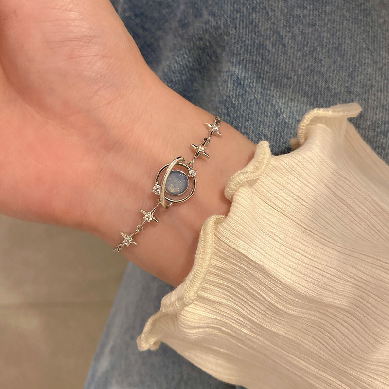 HB871 Sterling Silver Celestial Star Charm Bracelet for Women - Dainty Zodiac Jewelry Gift for Birthday, Anniversary & Everyday Wear