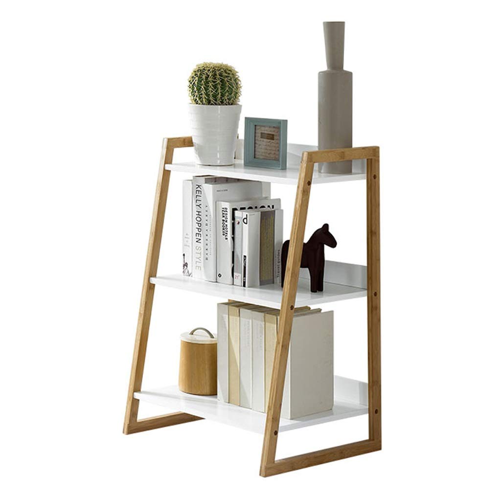 Modern White Trapezoidal Bookshelf - 3-Tier Freestanding Storage Shelf for Living Room & Bedroom | NYKK Simple Floor Bookcase for Home Decor & Organizing Books