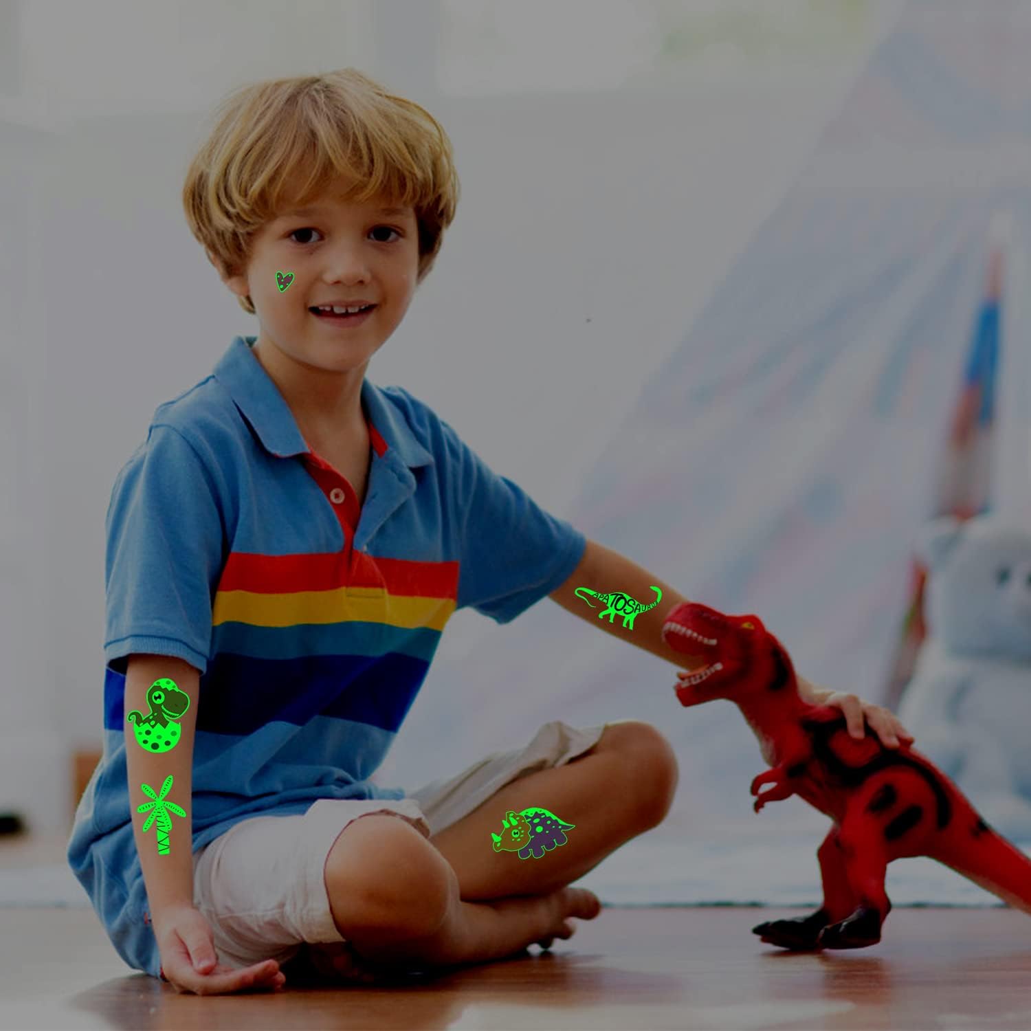 Glow in the Dark Dinosaur Tattoos for Kids - 30 Sheets Luminous Dinosaur Stickers, Party Favors for Boys Birthday Decorations, Dinosaur Theme Party Supplies - Perfect for Birthday Parties, Goodie Bags, Halloween Costumes and Classroom Rewards