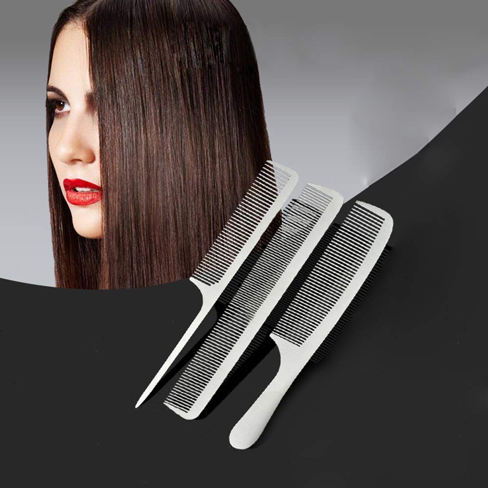 Premium Stainless Steel Hair Combs Set - Anti Static, Wide & Fine Teeth, Flat Top & Rat Tail Combs for All Hair Types - Perfect for Barber Styling, Detangling, and Salon Use