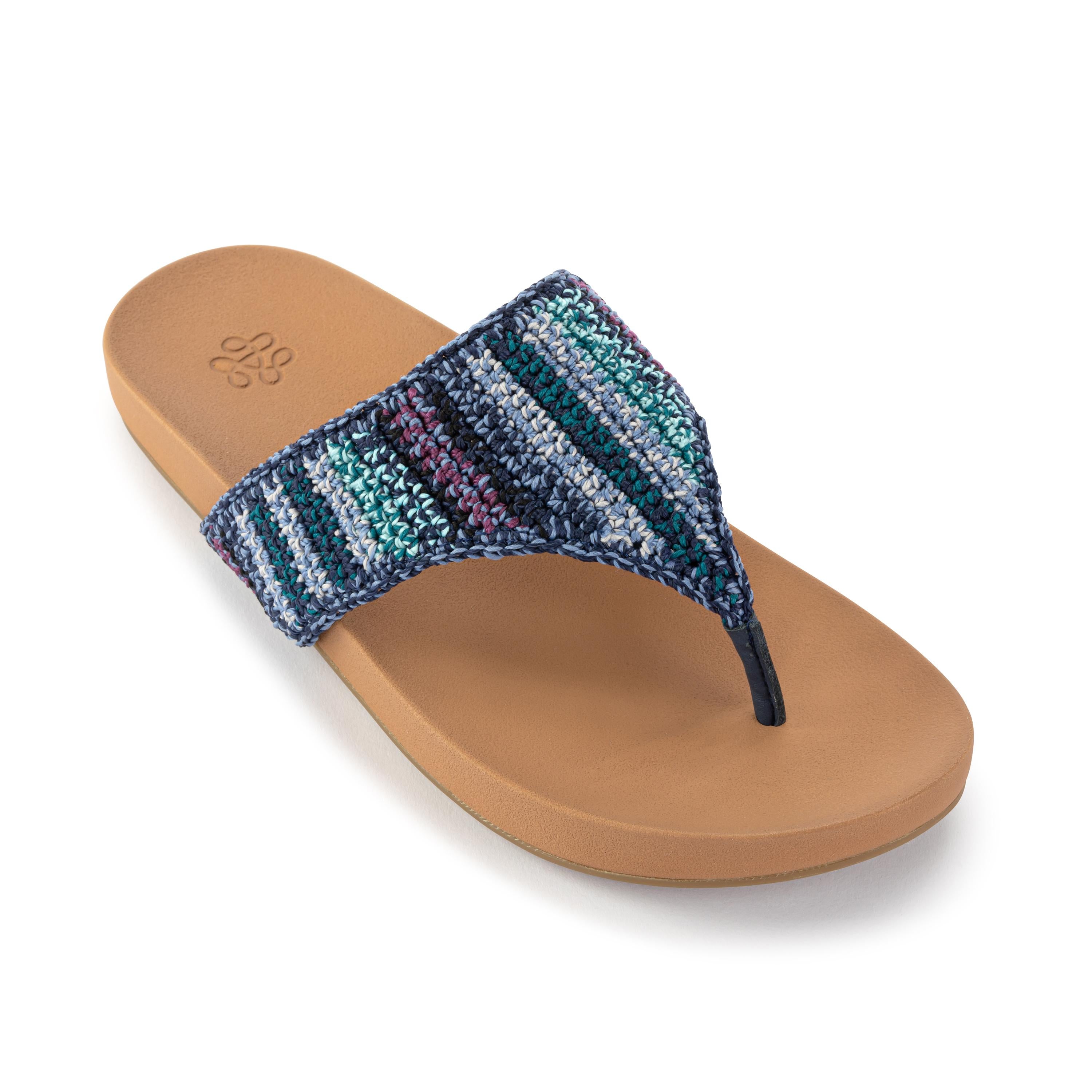 Everly Hand Crochet Sandals - Lapis Stripe Bohemian Beach Sandals for Women | Perfect for Summer Vacations, Beach Trips and Casual Outings