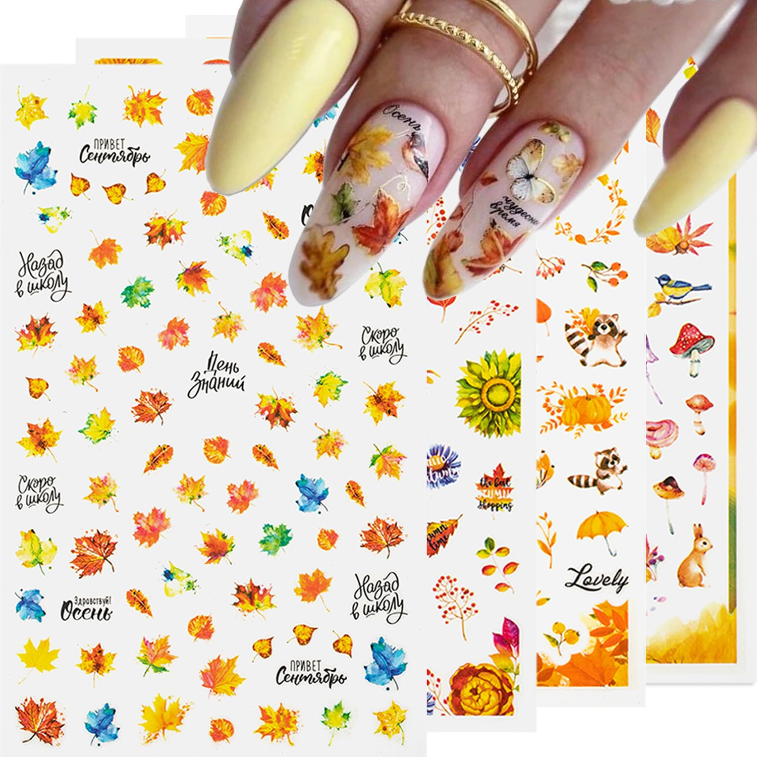 3D Maple Leaf Nail Stickers - Self Adhesive Fall Nail Decals with Kit (8 Sheets) for DIY Nail Art | Perfect for Autumn Manicures & Halloween Nail Designs