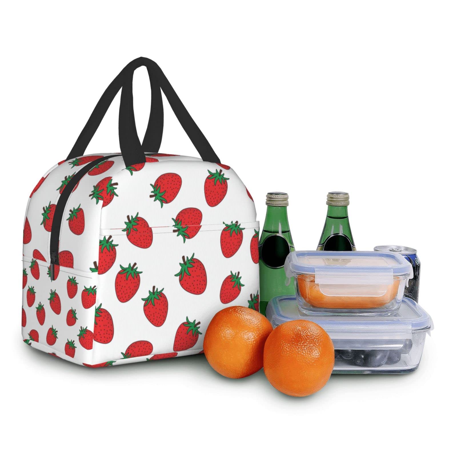 **Insulated Reusable Lunch Bag for Kids, Girls, Women & Teens - Strawberry Design Lunch Box for School, Office, Work, Picnic & Travel - BPA-Free, Leak-Proof & Easy to Clean**