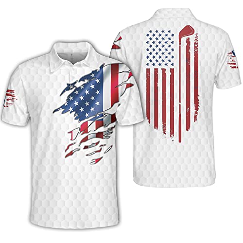 Pologap Men's American Flag Polo Shirts - Patriotic & Funny Golf Shirts for Men - Perfect for 4th of July, Memorial Day & Golf Outings