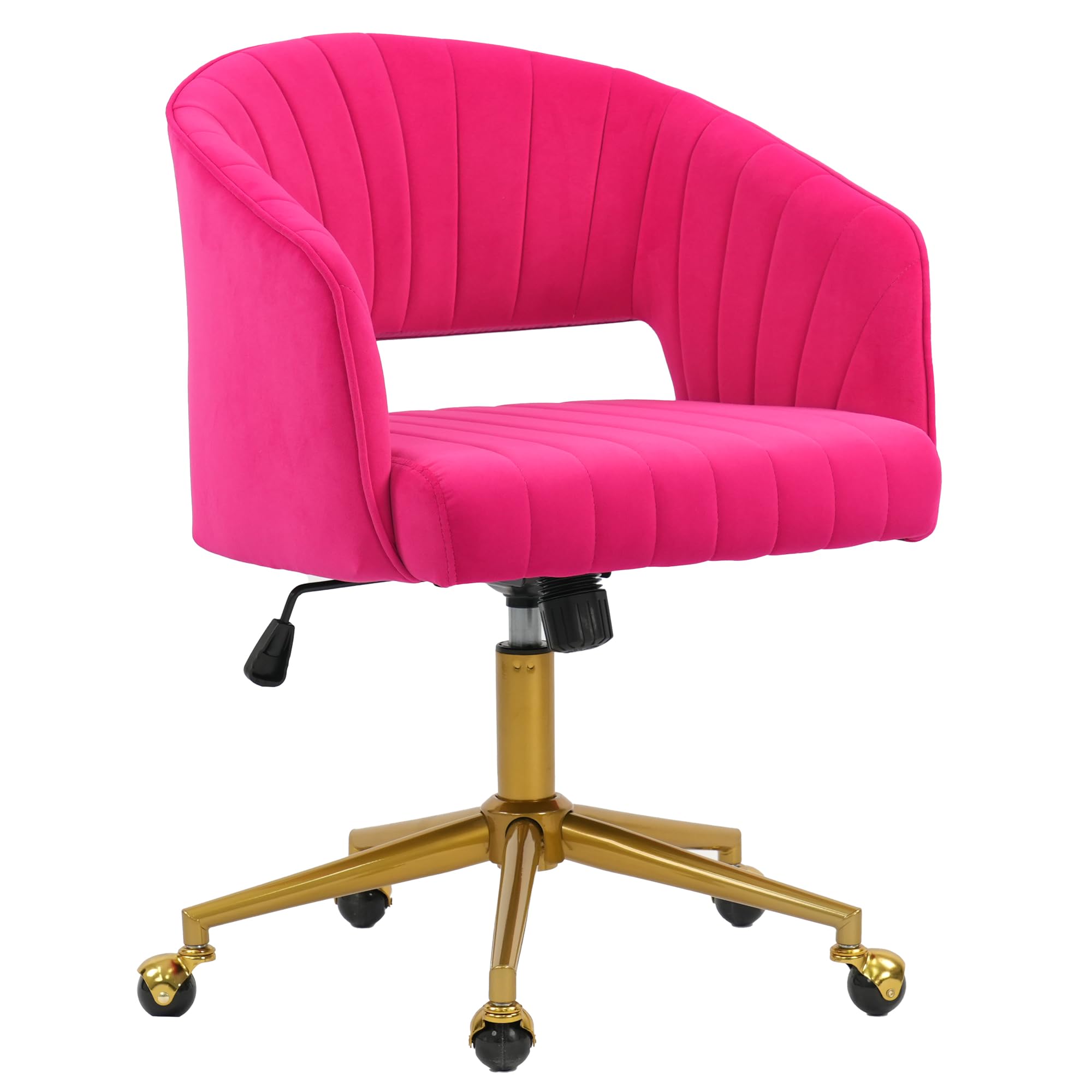 Luxury Velvet Swivel Office Chair with Gold Base - Ergonomic Tufted Desk Chair for Women & Girls, Modern Accent Armchair for Home Office, Study, Computer Work & Living Room (Hot Pink) - Comfortable & Stylish Seating Solution