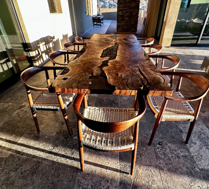 Epoxy Resin River Dining Table with Premium Walnut Wood Legs - Perfect for Modern Home Dining Room, Kitchen, and Office Spaces