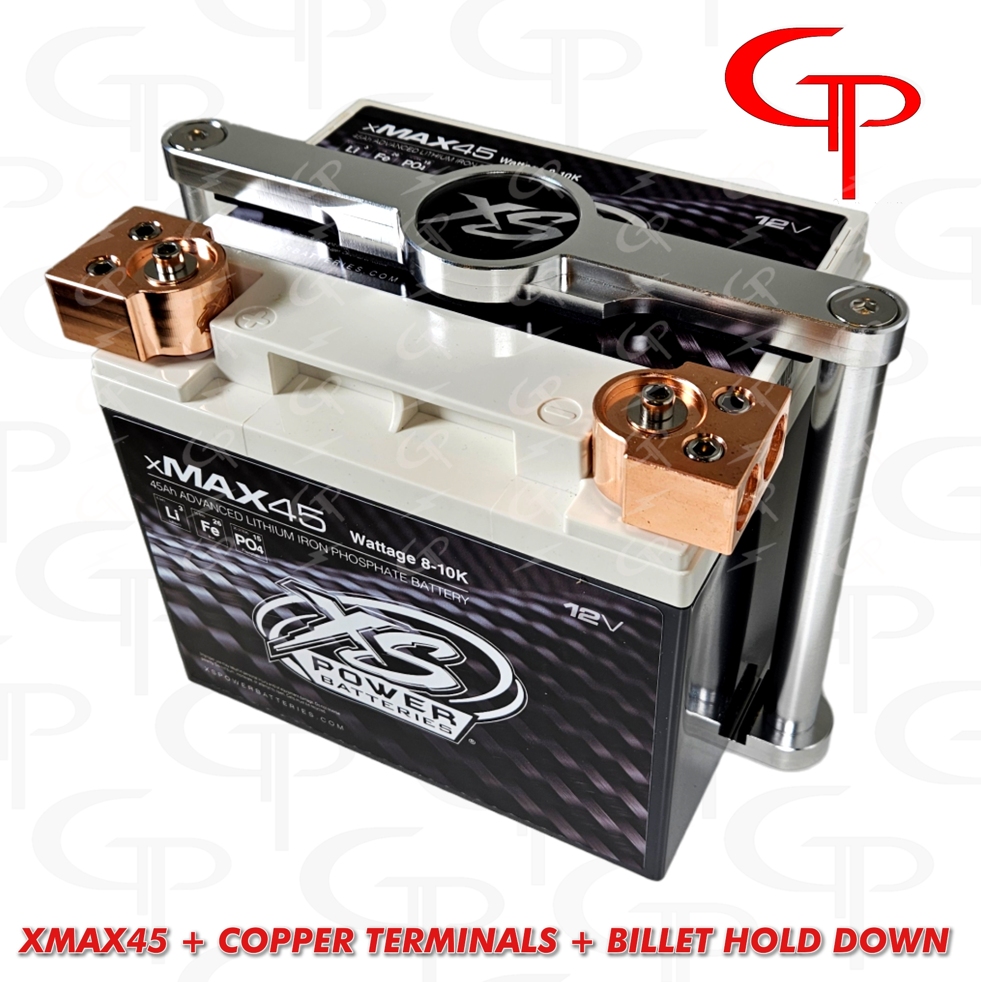 XS POWER XMAX45 AGM Battery with Copper Terminals & Billet Hold Down Kit - High Performance Car Audio & Off-Road Vehicle Power Solution