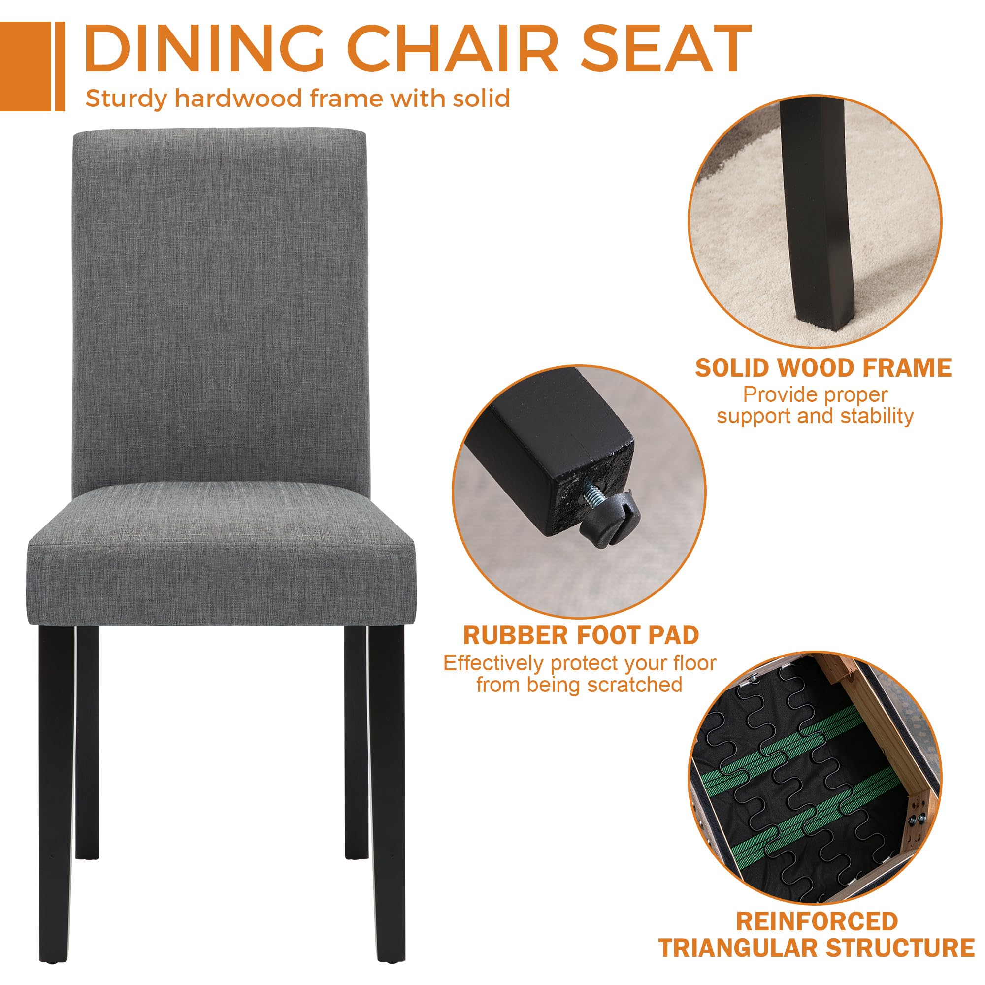 Set of 6 Mid Century Modern Fabric Upholstered Dining Chairs - Comfortable Living Room & Kitchen Seating for Home & Restaurant Use