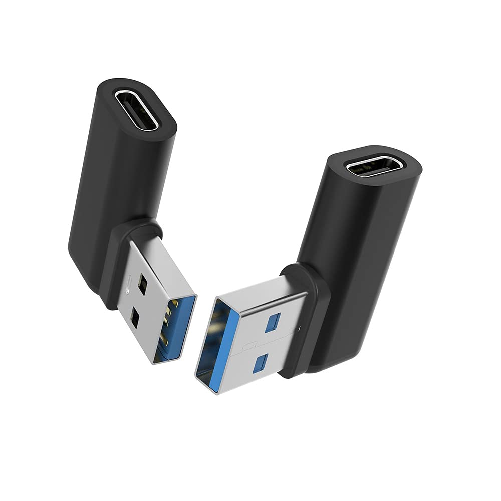 90 Degree USB C to USB A Adapter (2-Pack) - Right Angle USB 3.0 Type C Female to Male Converter for Fast Charging & Data Sync - Compatible with Laptops, Phones, Hubs & USB C Cables