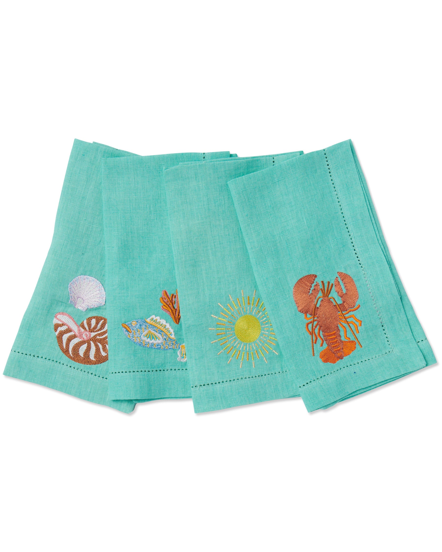 Capri Embroidered Linen 4-Piece Napkin Set - Premium Table Linens for Dinner Parties, Weddings & Home Decor