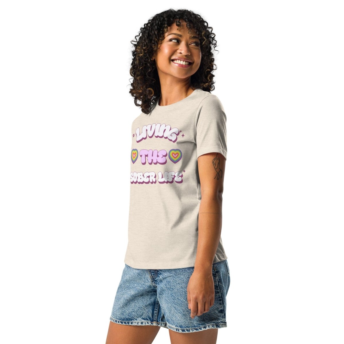 Living The Sober Life Women's Relaxed T-Shirt - Vibrant Heart Collection | Comfortable Casual Wear for Everyday & Recovery Support