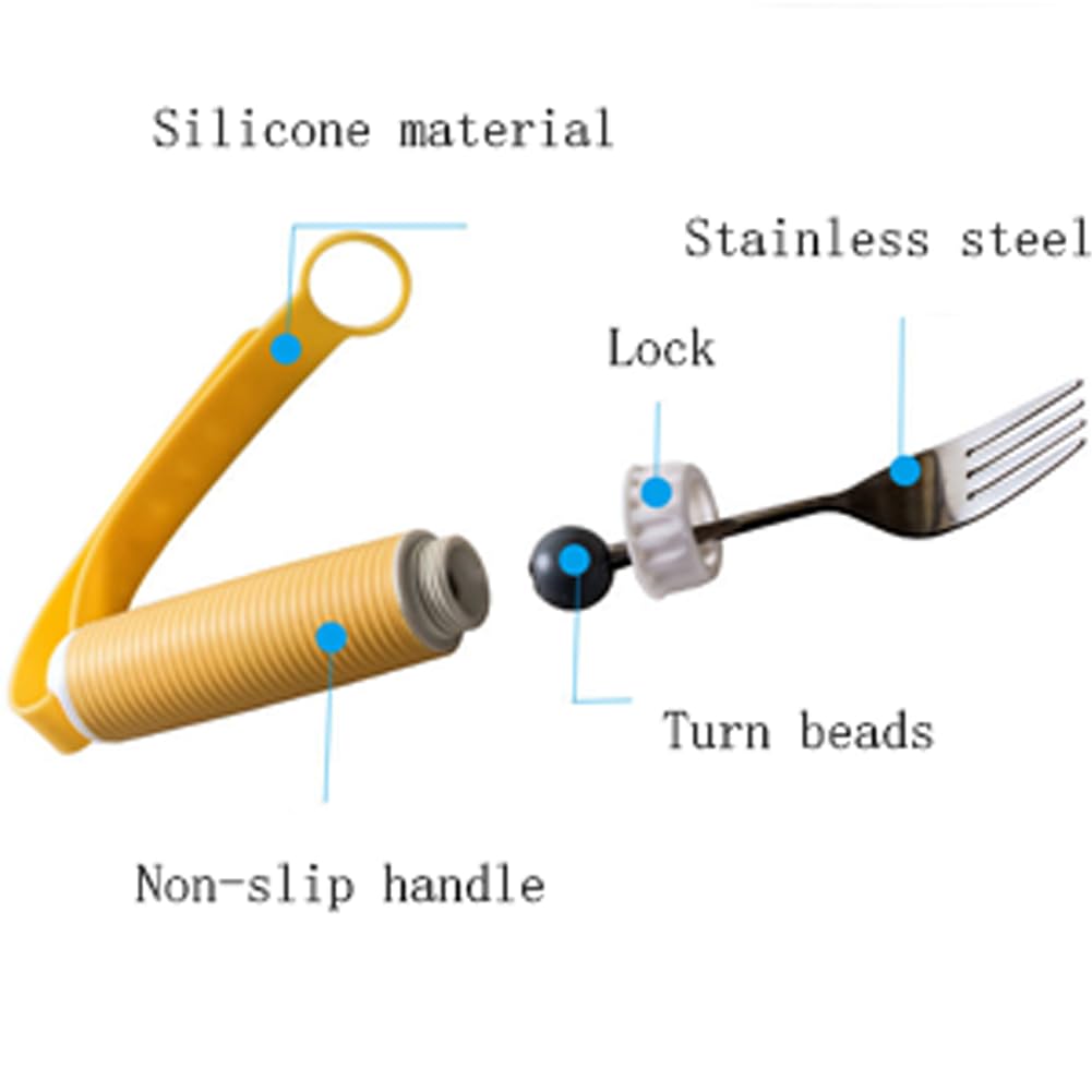 360° Rotating Adaptive Utensils for Arthritis & Parkinson's - Ergonomic Easy Grip Fork & Spoon Set with Adjustable Silicone Strap - Ideal for Elderly with Hand Tremors & Limited Mobility - Perfect for Dining Independence at Home or Assisted Living