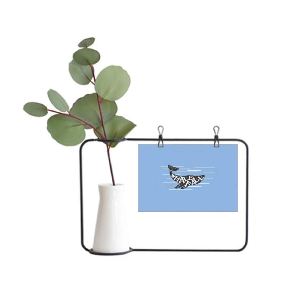 Whale Drop Outline Swimming Metal Picture Frame Ceramic Vase - Coastal Home Decor for Living Room, Bedroom & Office