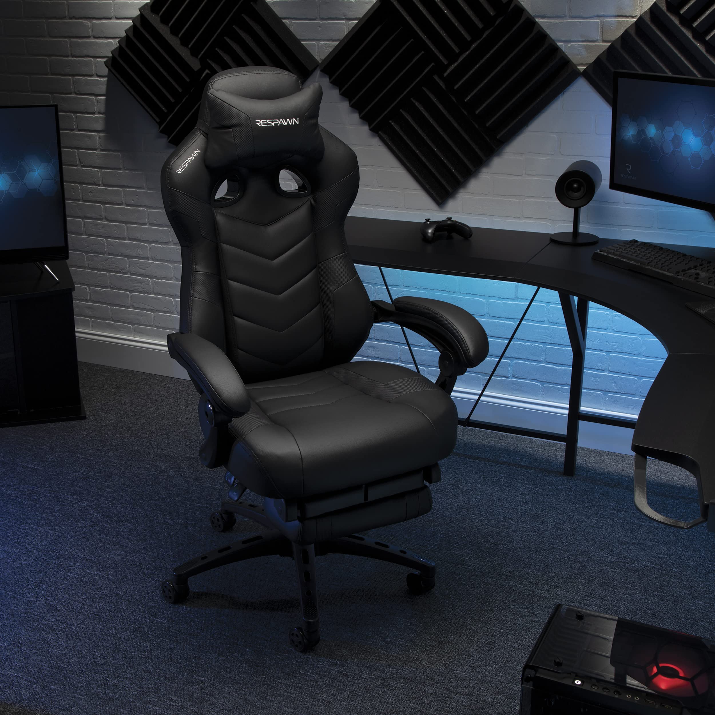 RESPAWN 110 Pro Ergonomic Gaming Chair with Adjustable Footrest & Headrest - Reclining Computer Desk Chair for Adults - Black - Perfect for PC Gaming, Office Work & Home Entertainment