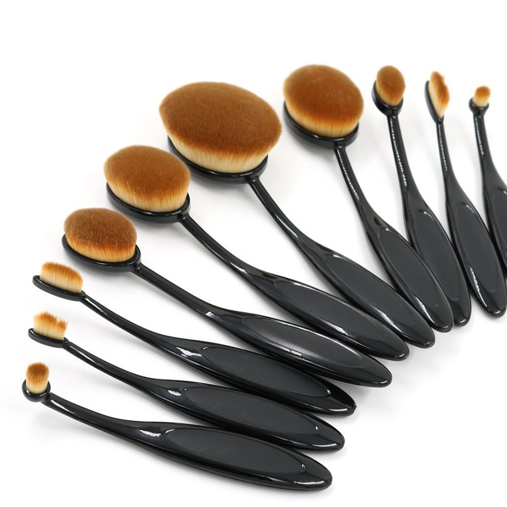 FOK Oval Makeup Brush 10-Piece Set - Professional Foundation, Powder & Blush Brush Kit with Beauty Blender | Perfect for Contouring, Highlighting & Airbrush Makeup Application
