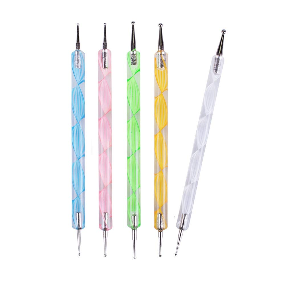 5PCS Double Head Dotting Nail Art Pens - Marbling Handle Nail Design Tools with Painting Brush for DIY Manicure | Perfect for Nail Salon, Home Use & Gift Giving