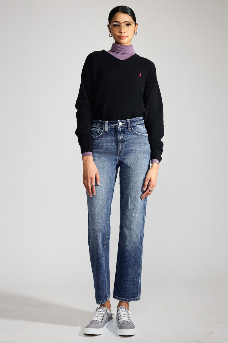 Dorothea Premier High Rise Straight Jeans for Women - Classic Stretch Denim Pants for Everyday Wear | Office, Casual & Date Night Outfits