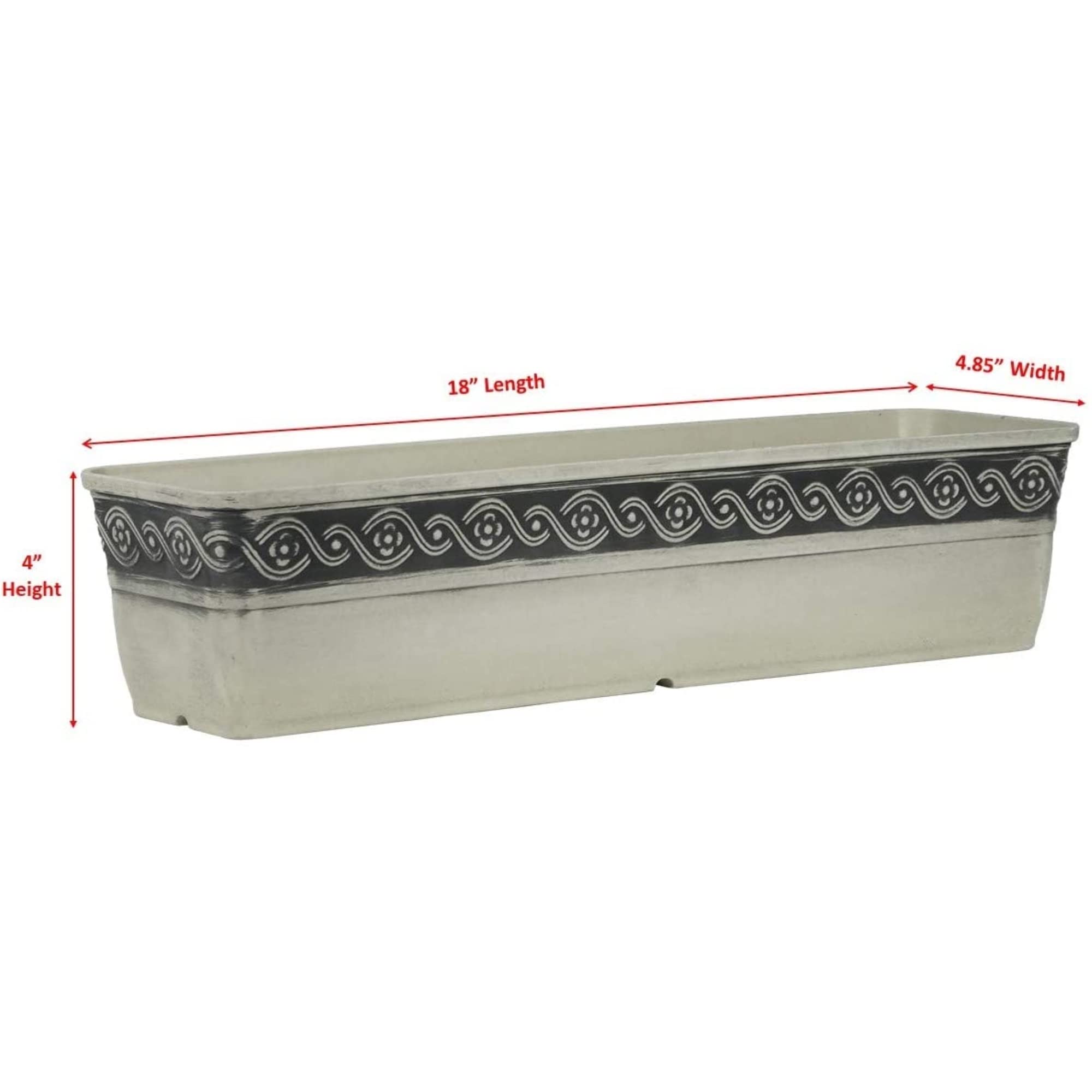 Classic Corinthian Resin Flower Pot Rectangle Planter - 18 Inch Concrete Grey Indoor Outdoor Garden Decor for Patio, Balcony & Home Décor