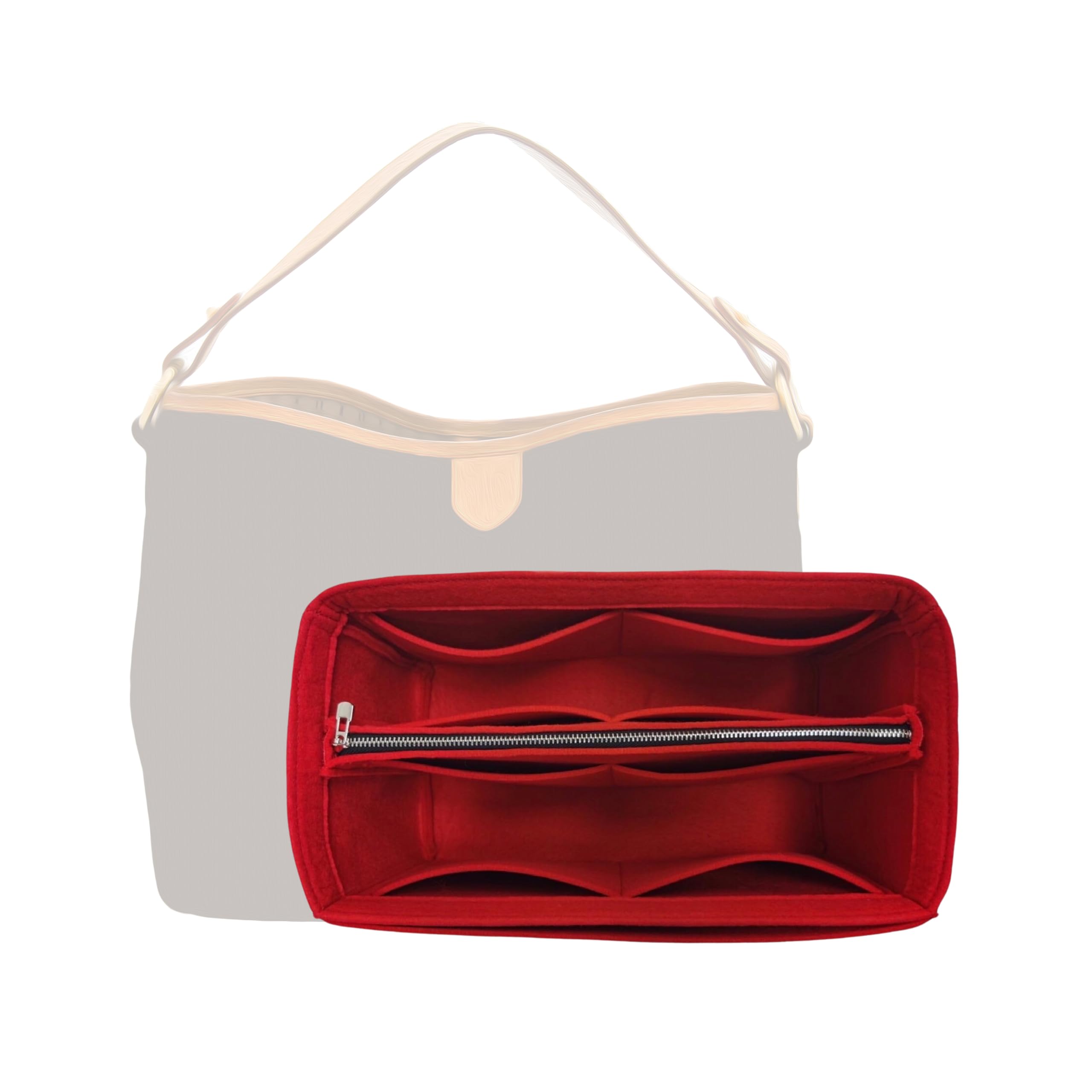 Premium Handmade 2mm Felt Purse Organizer for LV Delightful MM/PM/GM - Snug Fit with Sturdy Gold Zipper (Beige) | Perfect for Travel, Work & Daily Organization