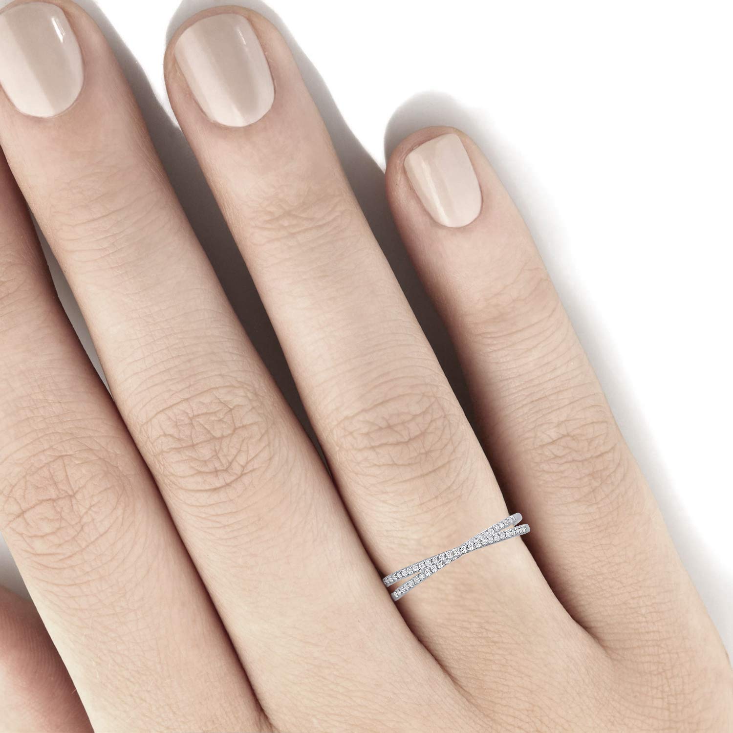 10K Gold Diamond Bypass Wedding Band Ring - 0.14 Carat Dainty Bridal Ring - Perfect for Engagement, Anniversary & Valentine's Day Gifts