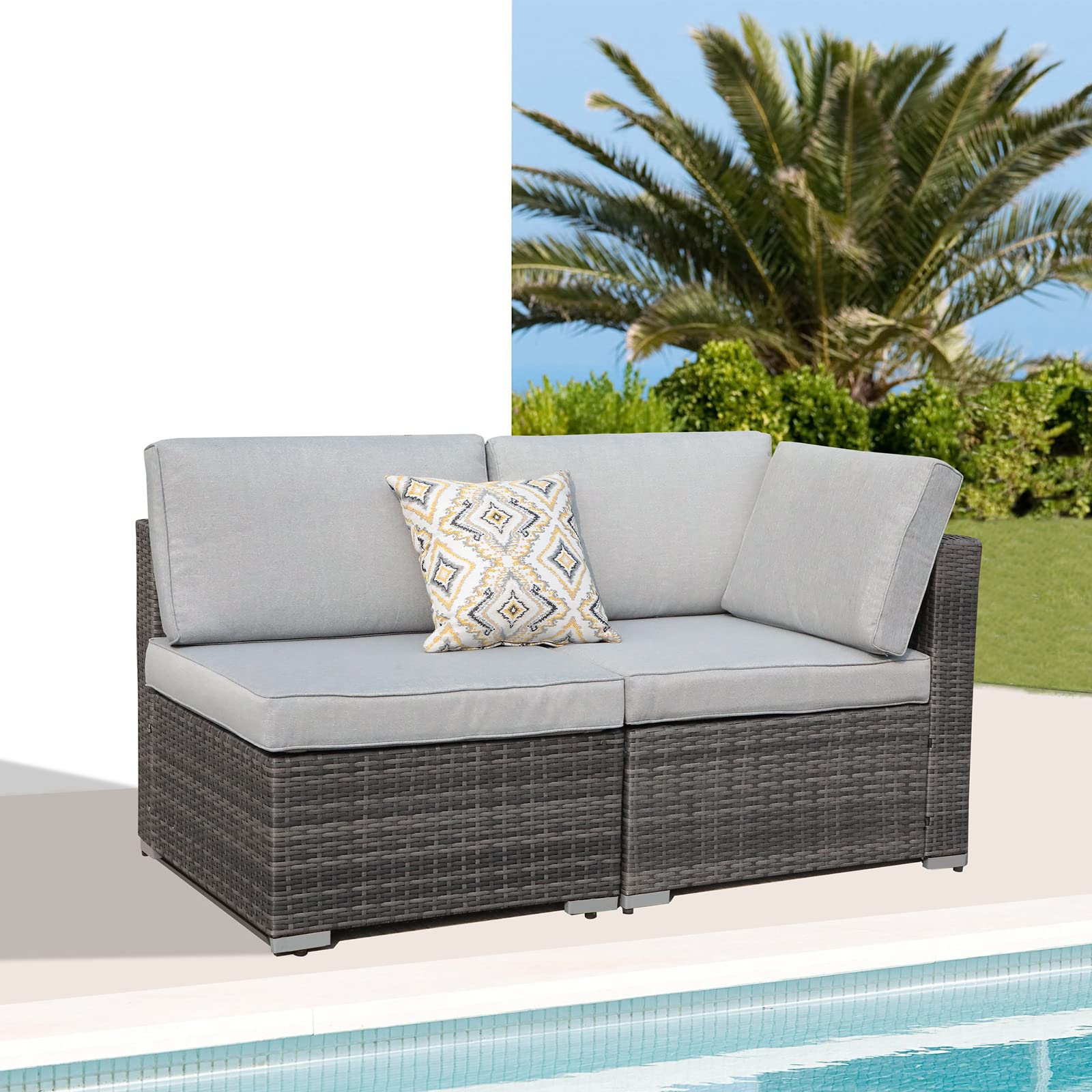 2-Piece Patio Furniture Set with Light Grey Cushions - All-Weather PE Wicker Outdoor Sectional Sofa & Loveseat for Porch, Balcony, Garden, Pool - Durable Grey Rattan Conversation Set for Relaxing & Entertaining Outdoors