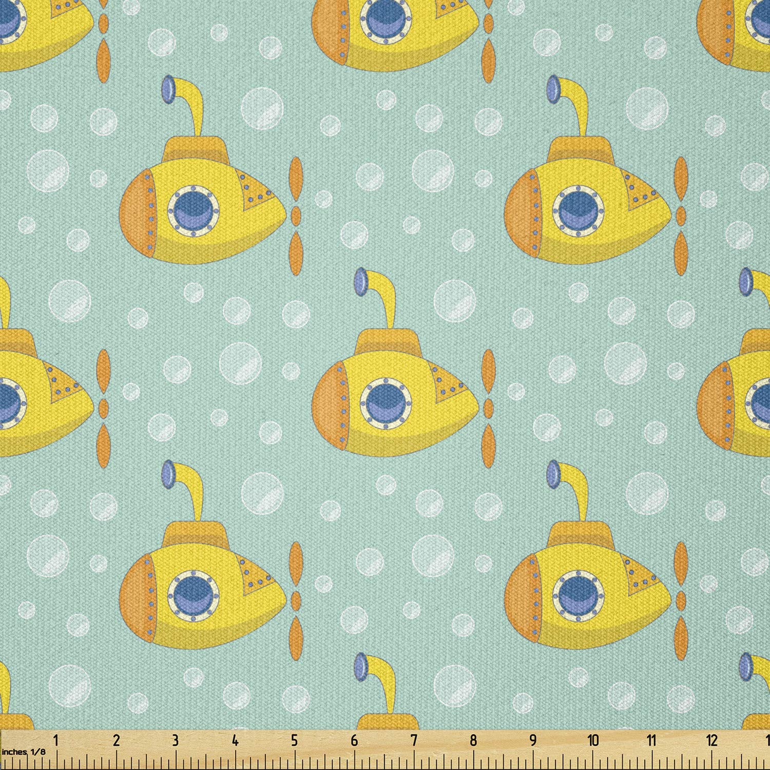 Ambesonne Yellow Submarine Fabric - Nautical Stretch Knit for Sewing & Crafts - Perfect for DIY Clothing & Home Decor
