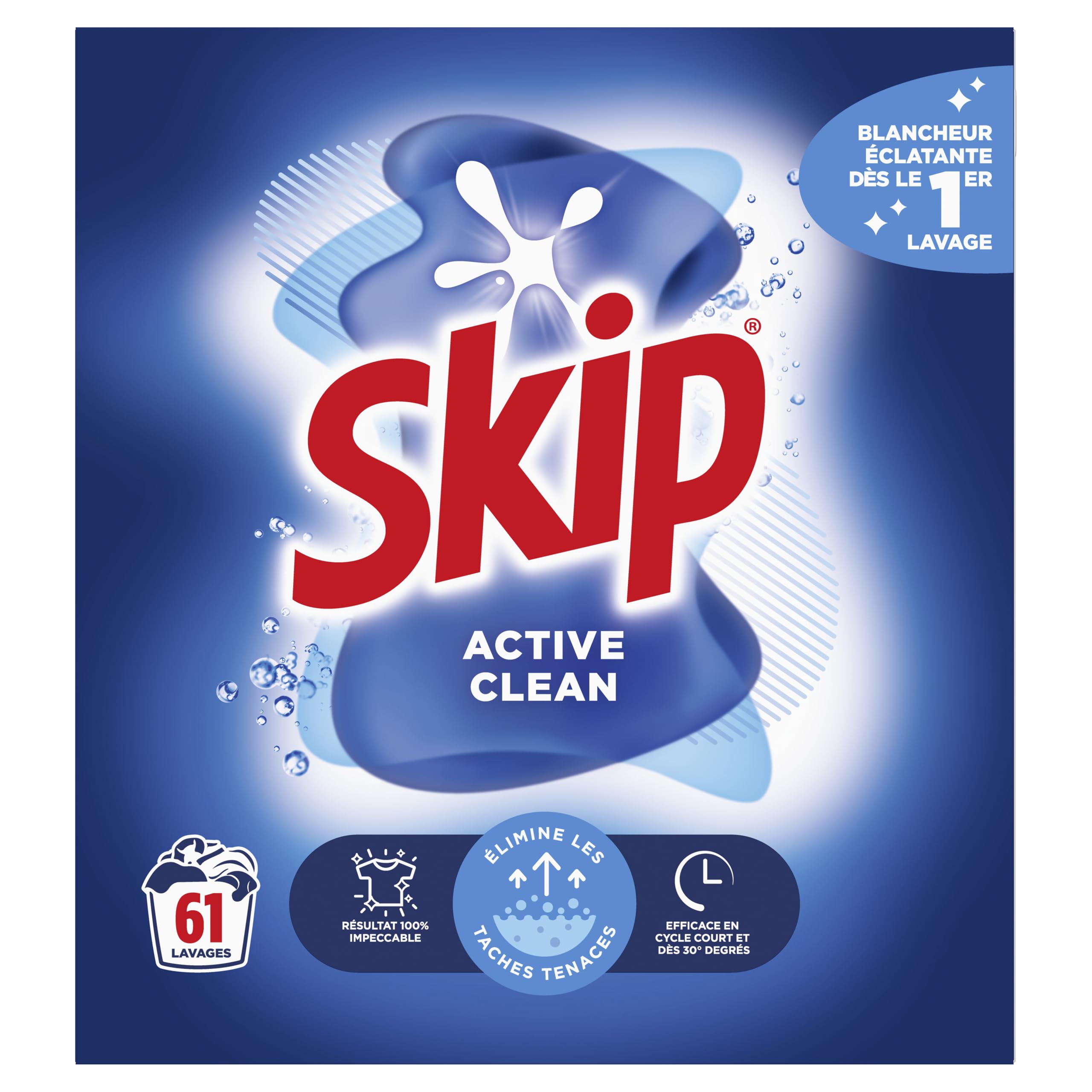 Skip Active Clean Laundry Detergent Powder - 61 Washes | High-Efficiency, Deep Cleaning for All Fabrics | Perfect for Families, Gym Clothes & Heavy Stains