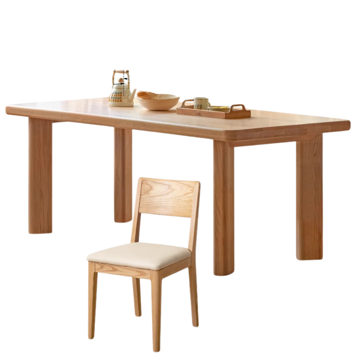 63x33.5x29.9 inch / 160x85x76 cm / Natural Wood Color / Dining table+4 chairs