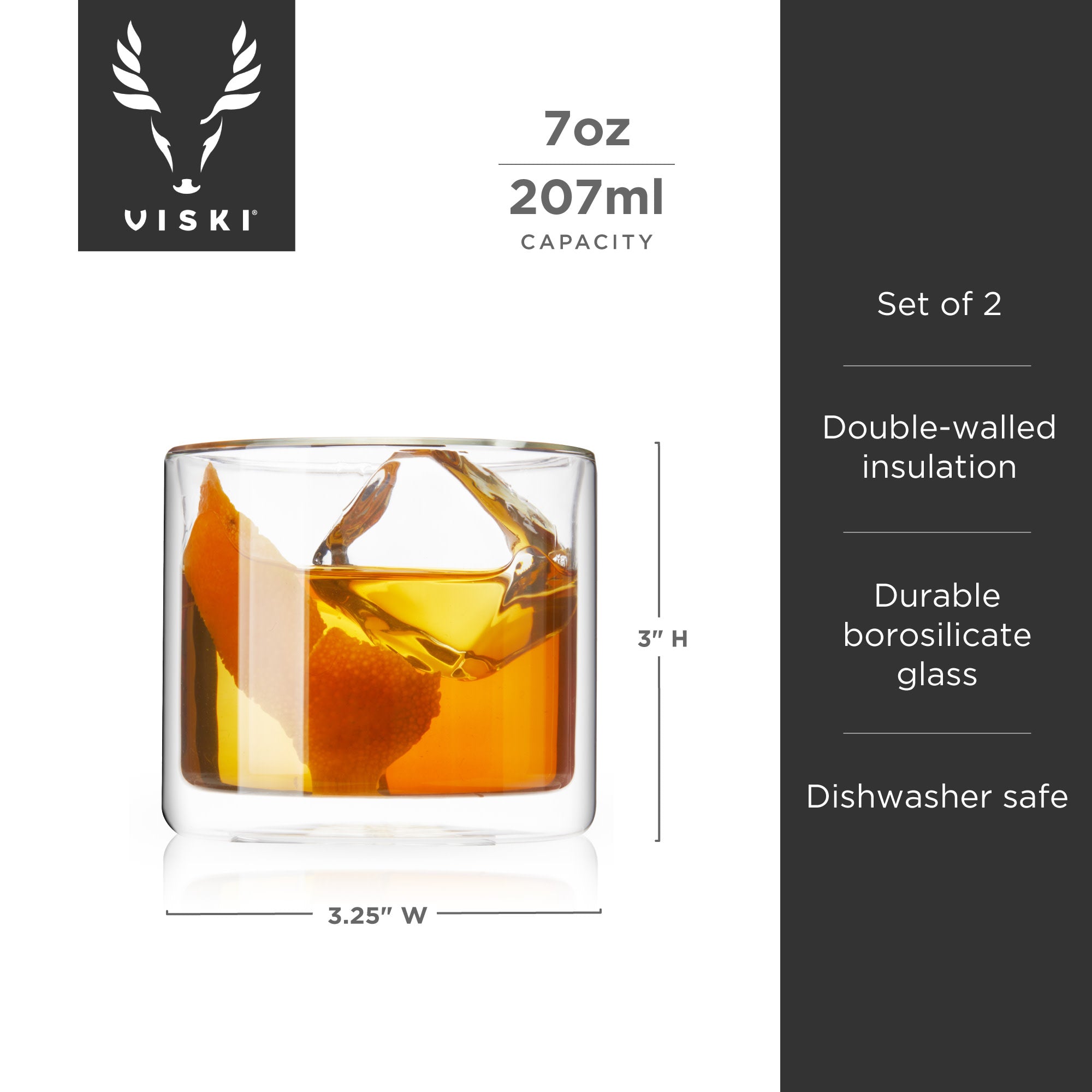 Premium Double Walled Old Fashioned Whiskey Glasses Set of 2 - Heavy Base Cocktail Glasses for Bourbon, Scotch & Whiskey - Perfect for Home Bar, Gifts & Entertaining