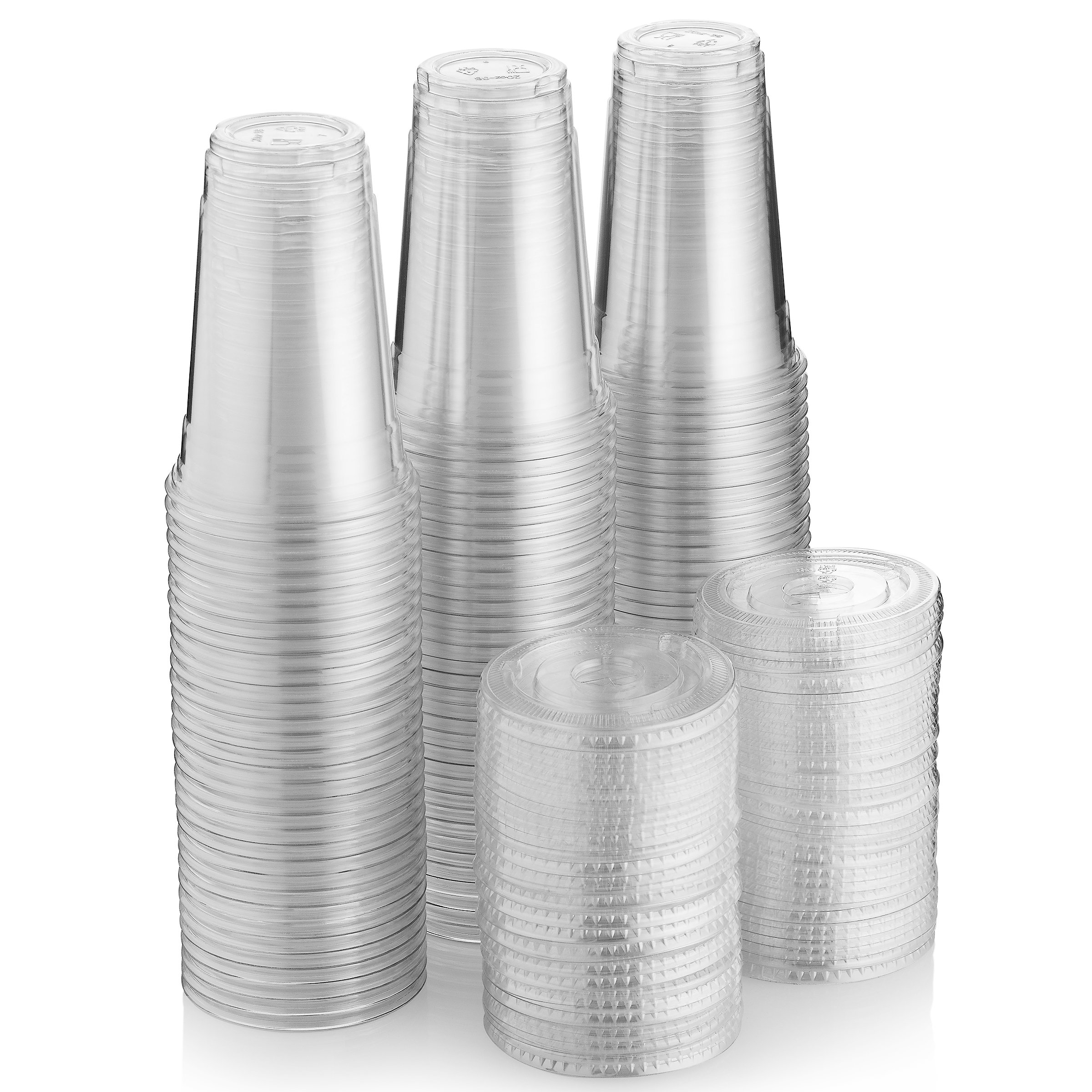 20 oz Disposable Plastic Cups with Lids - 6 Packs of 100 | Green Direct Party Cups for Cold Drinks, Bubble Tea, Iced Coffee, Smoothies & More | Perfect for Parties, BBQs, Cafes & Home Use