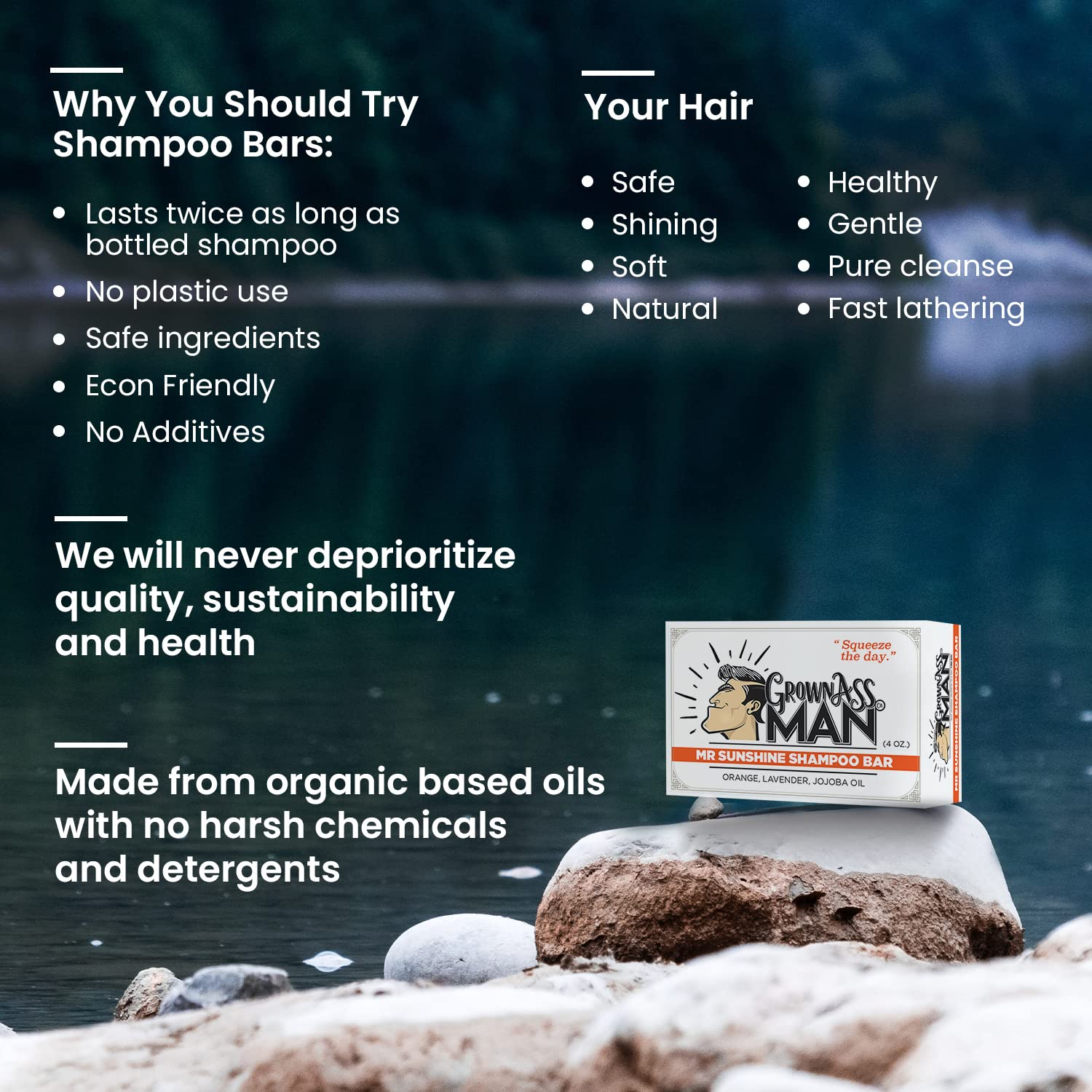 **Natural Solid Shampoo Bar 3-in-1 for Hair, Beard & Body - Plastic-Free, Eco-Friendly, Organic & Vegan (6-Pack, 4oz Each, Mister Sunshine Scent) – Ideal for Travel, Gym & Sustainable Bath Routine**